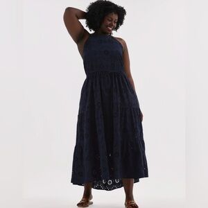 Time and Tru Women's Plus Navy Cotton Eyelet Halter Dress Size XL